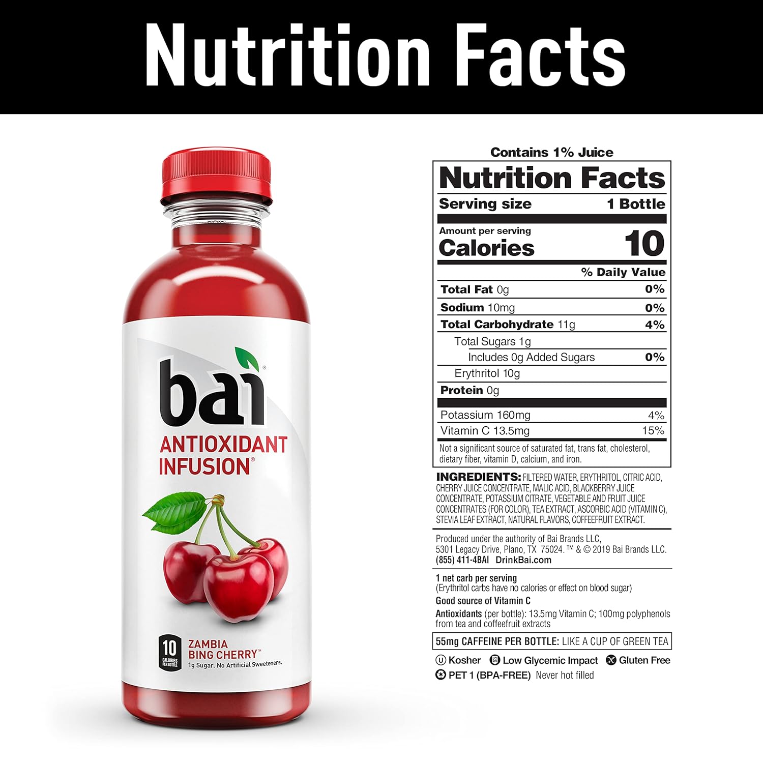 Bai Flavored Water, Safari Variety Pack, Antioxidant Infused Drinks, 18 Fluid Ounce Bottles, 12 Count, 3 Each of Brasilia Blueberry, Costa Rica Clementine, Malawi Mango, Zambia Bing Cherry,18 Fl Oz (Pack of 12) - Image 8